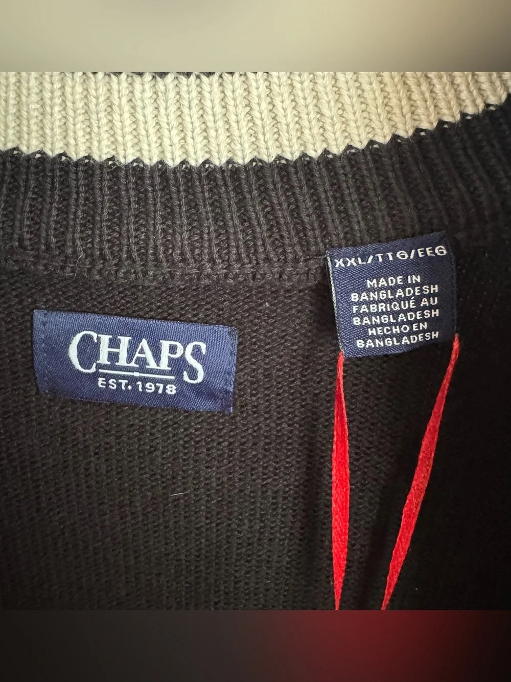 Chaps Mens 2XL Full Zip Christmas Sweater NWT Black Snowflake Mock Neck Cotton - Picture 3 of 14
